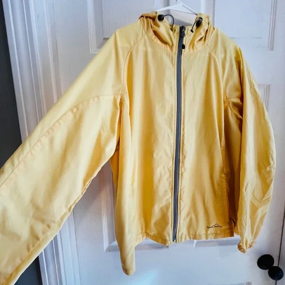 Eddie Bauer Yellow Sport Hooded Lightweight Zip Up Rain Jacket XL GorpCore - Picture 3 of 10